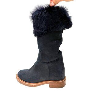 $1790 Chanel blue shearling boots size 6.5 / eu 36.5